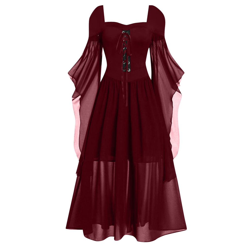 Witch Style Long Dress with Flare Sleeves