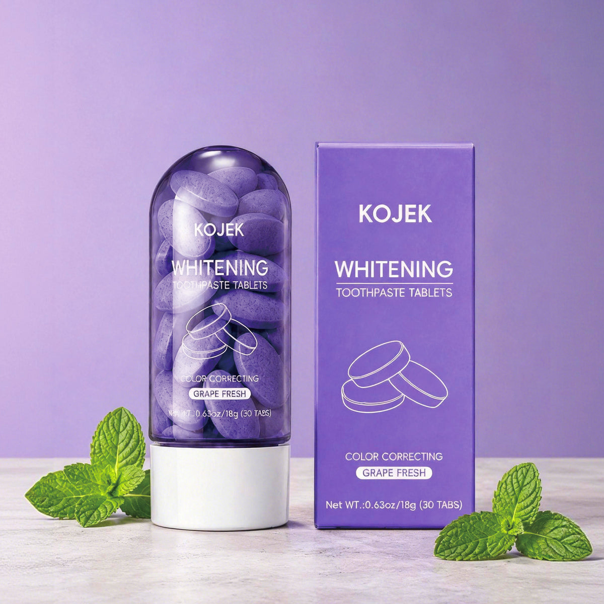 Purple whitening toothpaste tablets