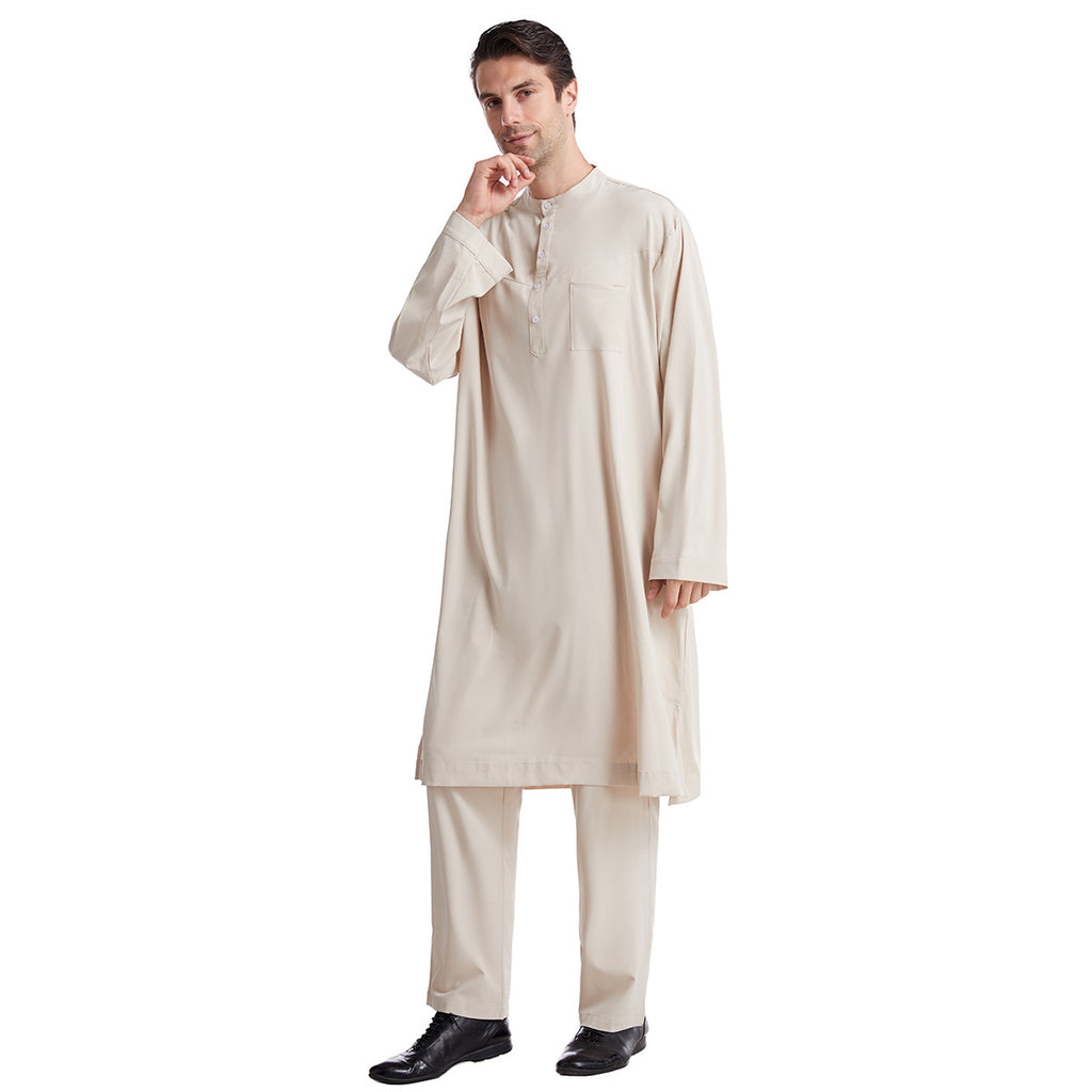Button-down round-neck long shirt set teemdrop