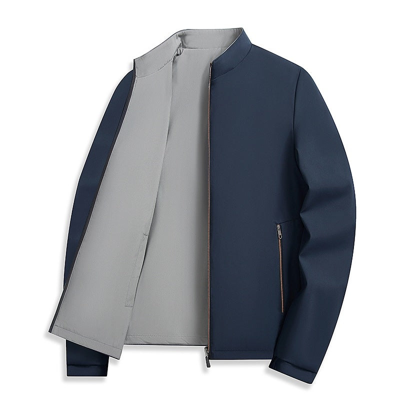 Men's Stand Collar Business Casual Polyester Loose Fit Jacket teemdrop