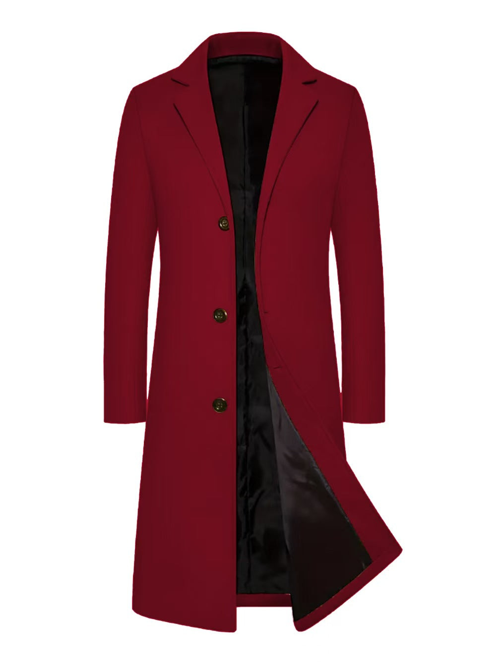 Mens Long Slim Fit British Style Trench Coat Solid Color Lapel Single Breasted teemdrop