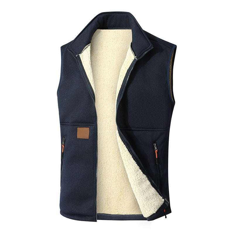 Men?s Lamb Wool Fleece Lined Stand Collar Sleeveless Vest