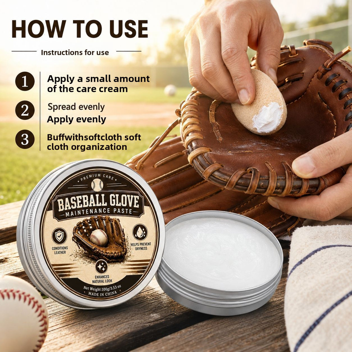 Baseball Glove Leather Care Cream and Cleaner Kit Anti-Drying Moisturizing Wax for Sports Equipment Maintenance teemdrop