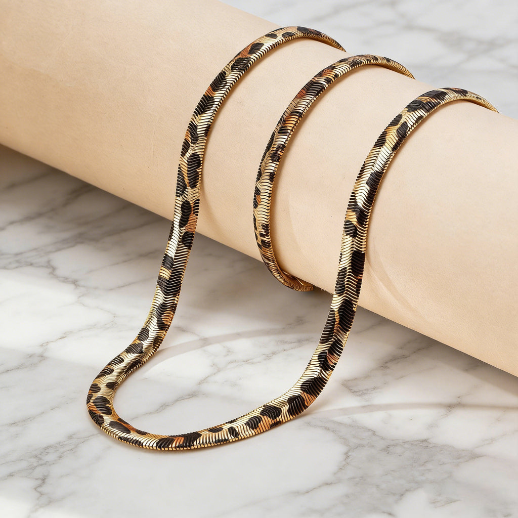 Leopard Print Snake Bone Chain Necklace and Bracelet Jewelry Set