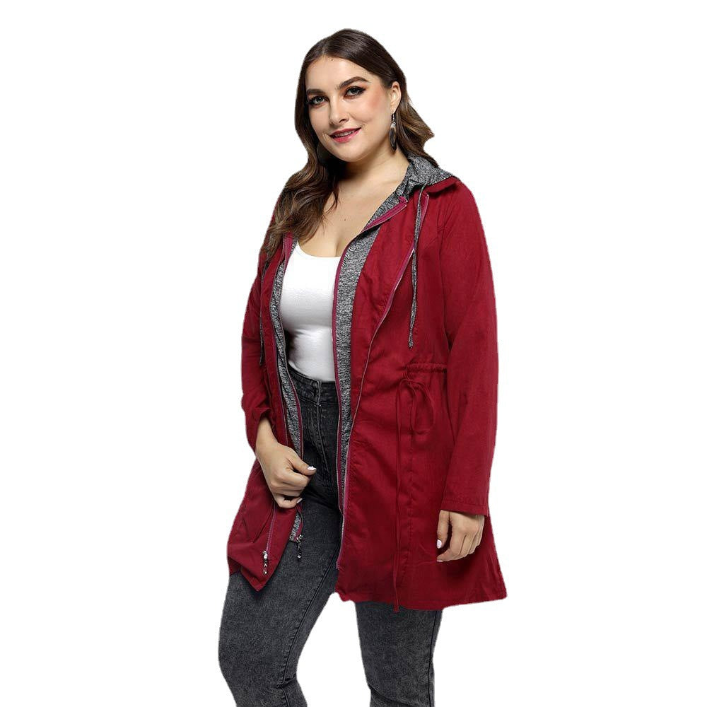 Women's Long Sleeve Double Zipper Hooded Trench Coat teemdrop