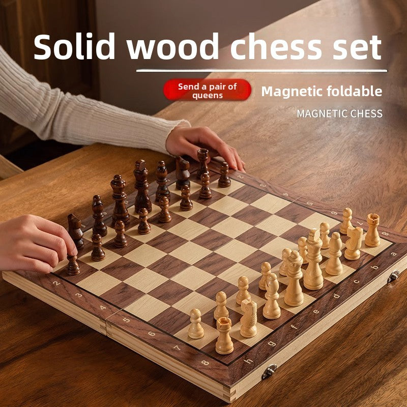 Magnetic Solid Wood Folding Chess Set for Training and Competition teemdrop