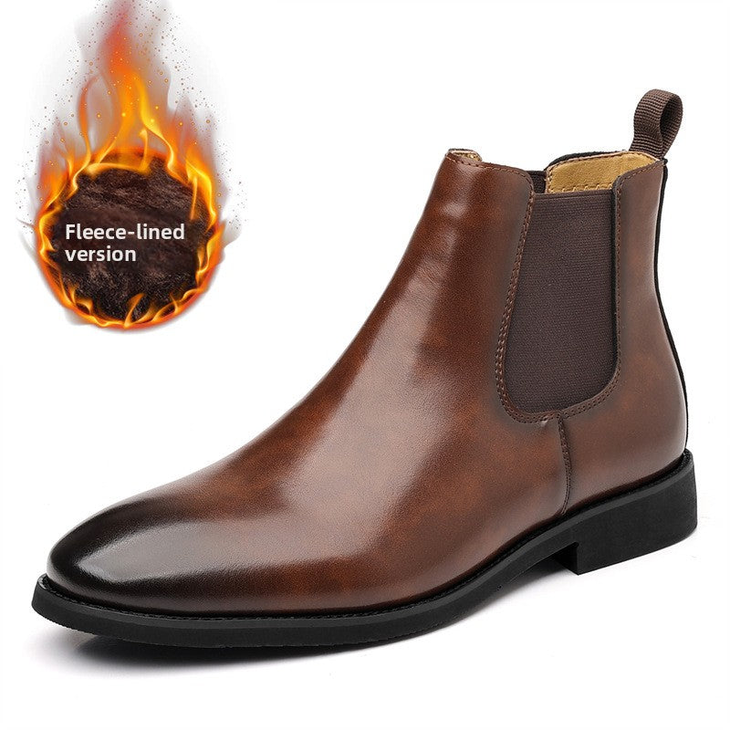 High-top cowhide ankle boots, Chelsea style teemdrop
