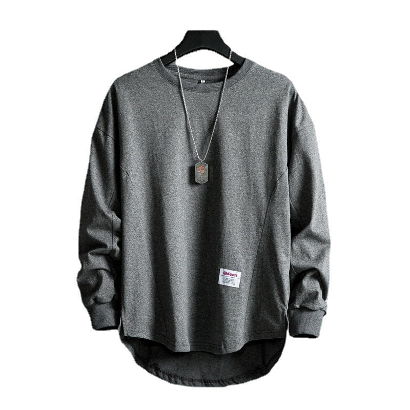 Men's Solid Long Sleeve Round Neck Loose Cotton T-Shirt