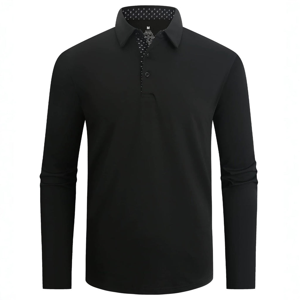 Men's Moisture-Wicking Quick-Dry Solid Long Sleeve Polo Shirt teemdrop