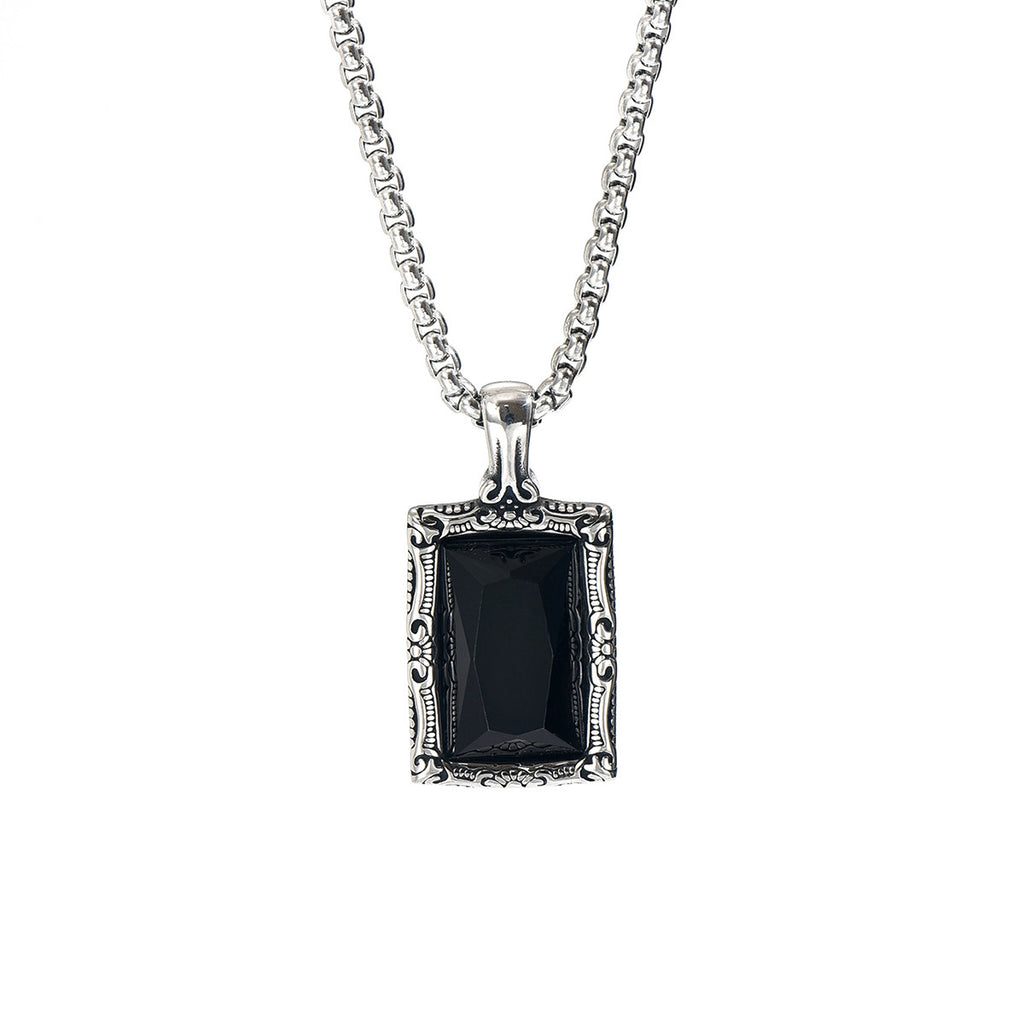 Retro Carved Black Gemstone Hip-Hop Necklace