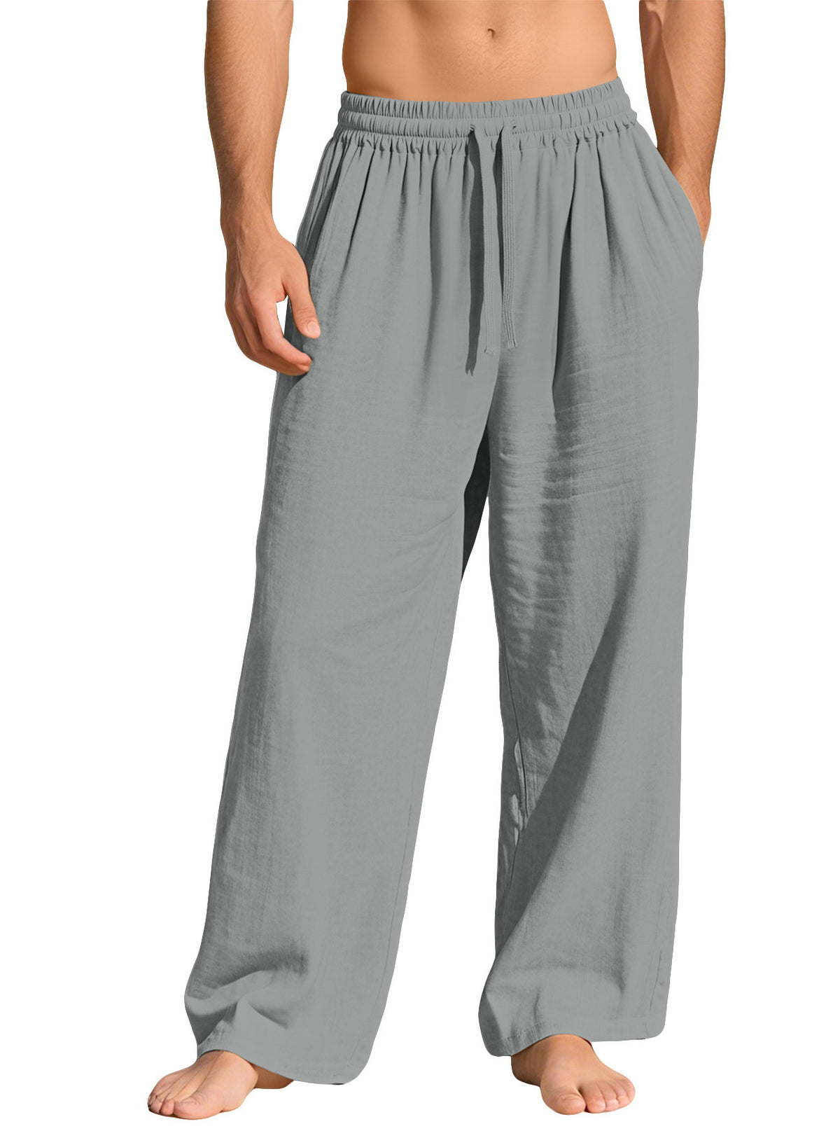 Men's Linen Loose Fit Casual Drawstring Pants with Pockets teemdrop