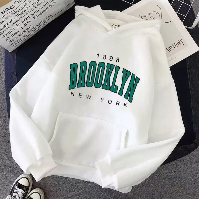 Women's Fleece Lined Hooded Sweatshirt Letter Print Long Sleeve Loose Fit Pullover