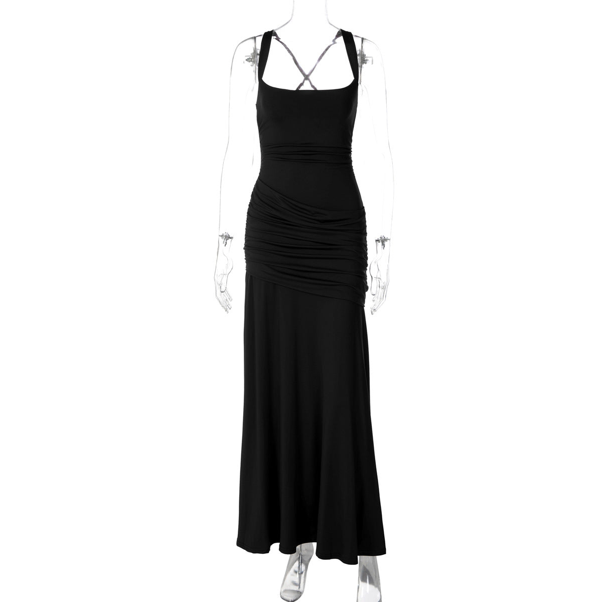 Women's Sleeveless Solid Color Bodycon Maxi Dress with Back Tie teemdrop