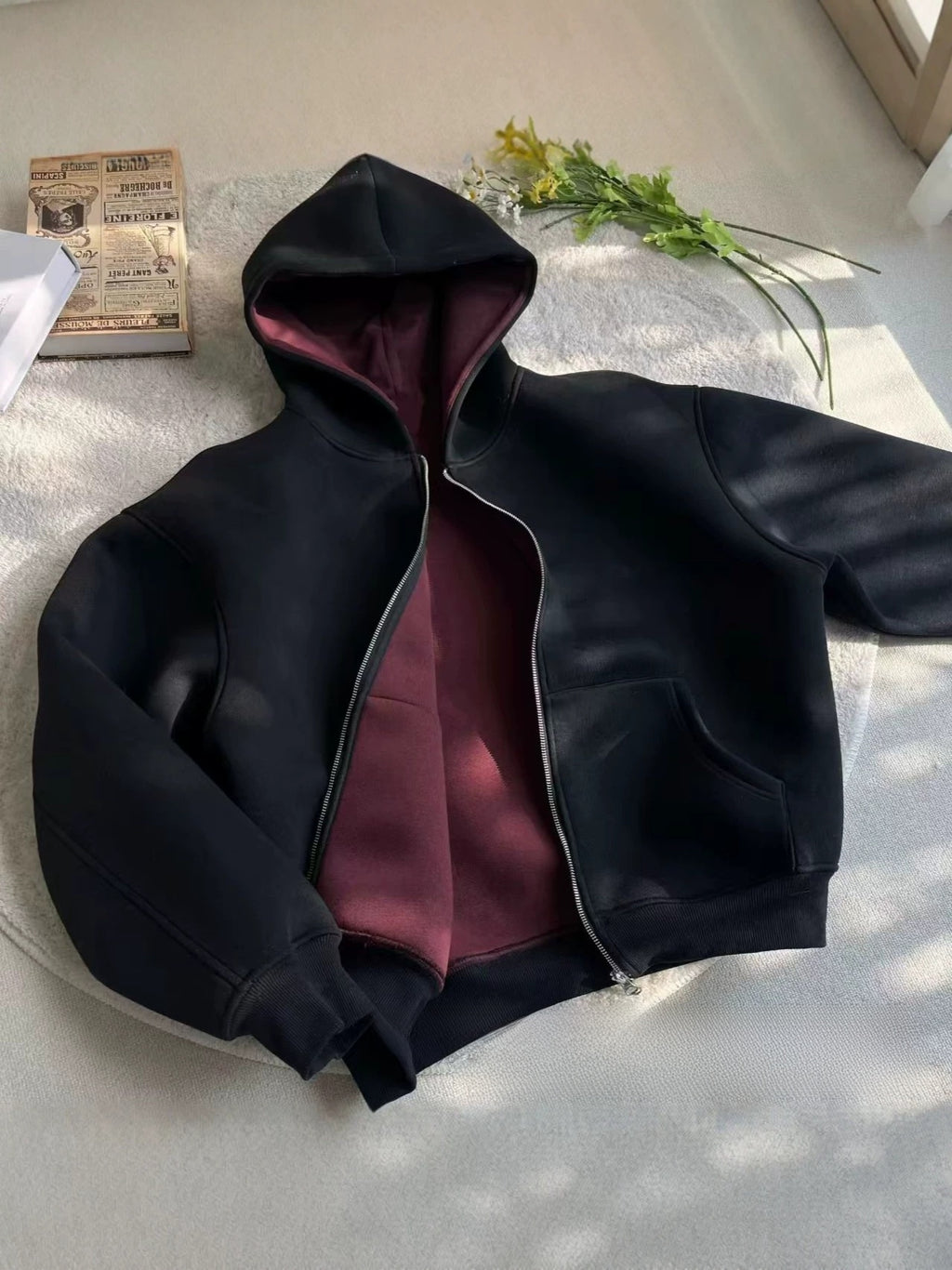 Men's Contrast Color Hoodie Cardigan Loose Casual Jacket Solid Streetwear