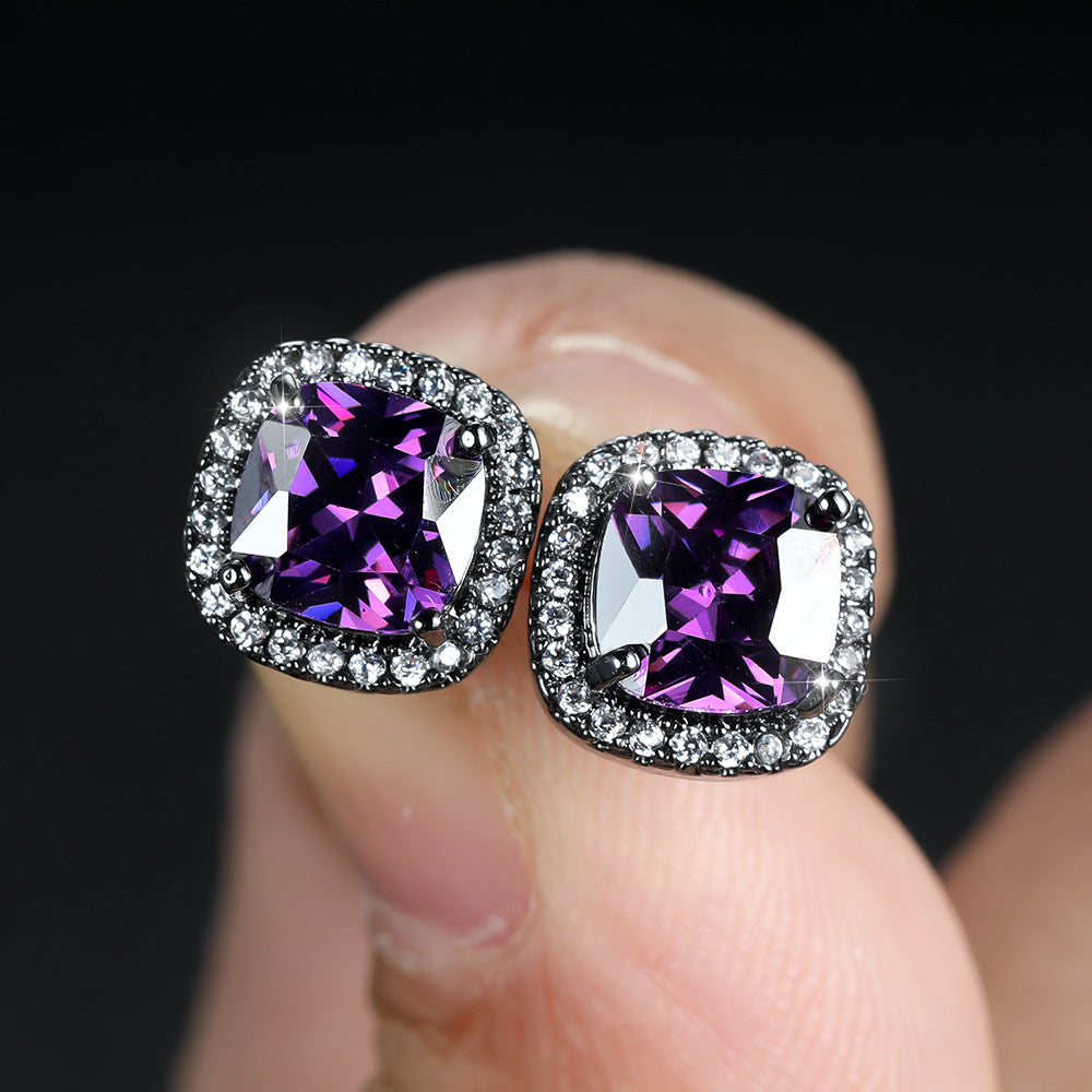 Geometric Full Diamond Zircon Earrings for Women Electroplated Copper Studs