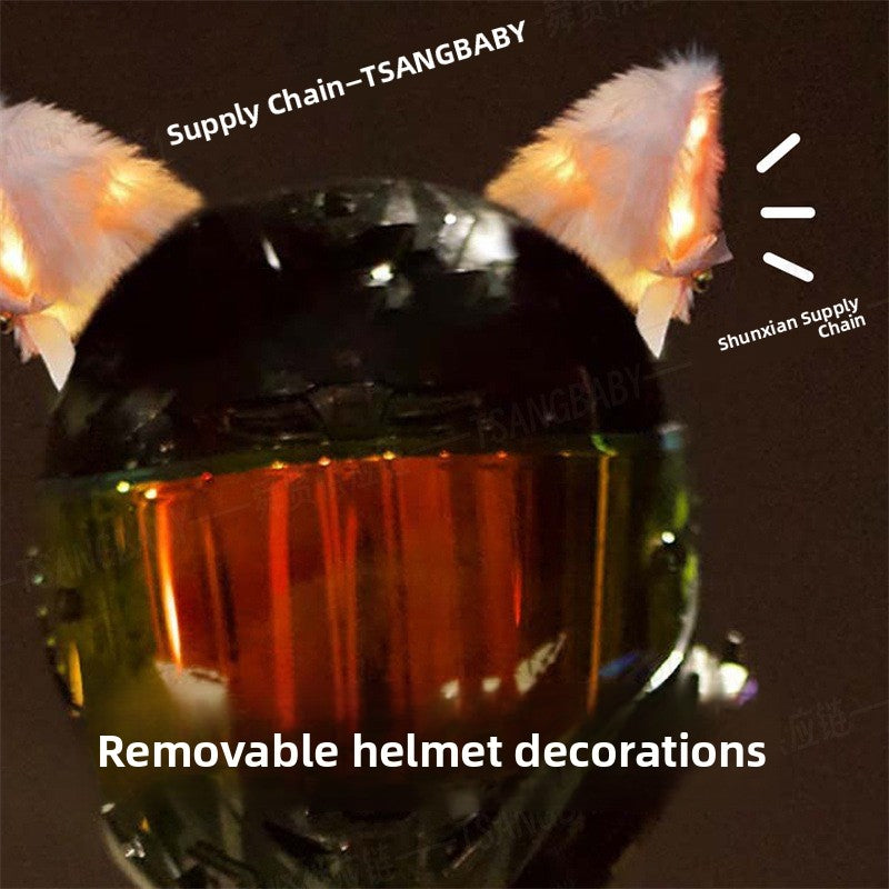Luminous Plush Fox Ear Helmet Decoration teemdrop