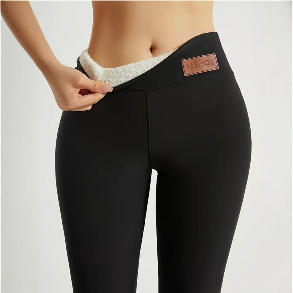 Women's Winter Fleece-Lined High-Waisted Thermal Tummy Control Leggings teemdrop
