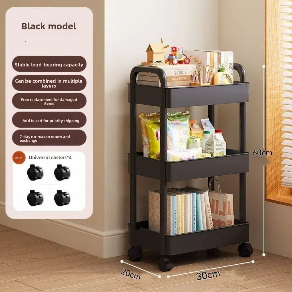 Foldable Multi-Layer Plastic Rolling Storage Cart with Wheels for Kitchen and Bathroom teemdrop