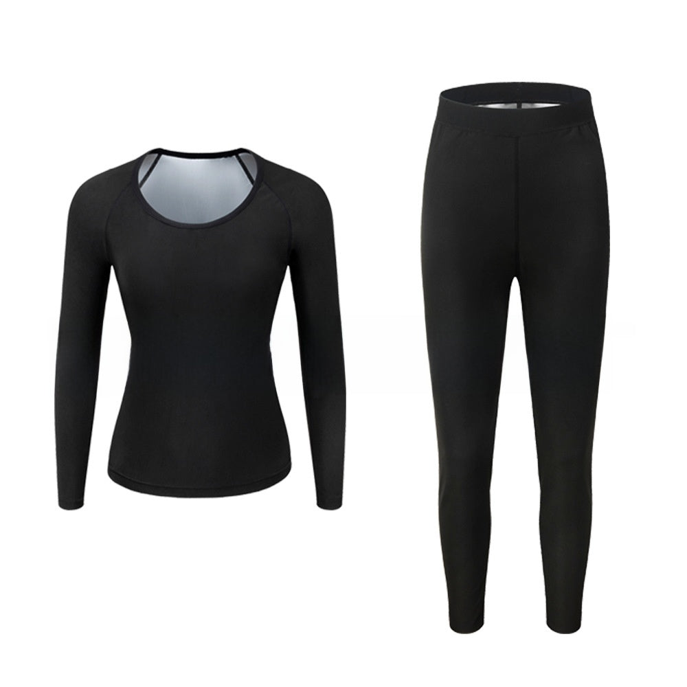 Women's Metallic Shapewear Sauna Suit Sports Training Long Sleeve Set teemdrop