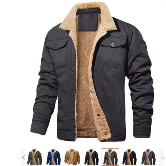 Men's Thickened Fleece Lined Cotton Work Jacket teemdrop