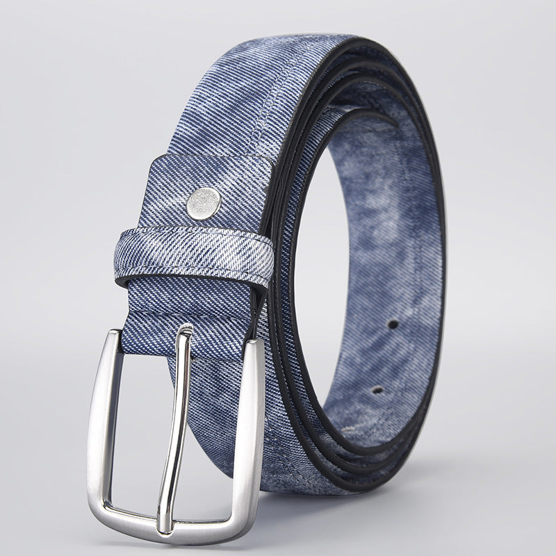 Men's PU Leather Belt with Creative Denim Pattern and Pin Buckle teemdrop