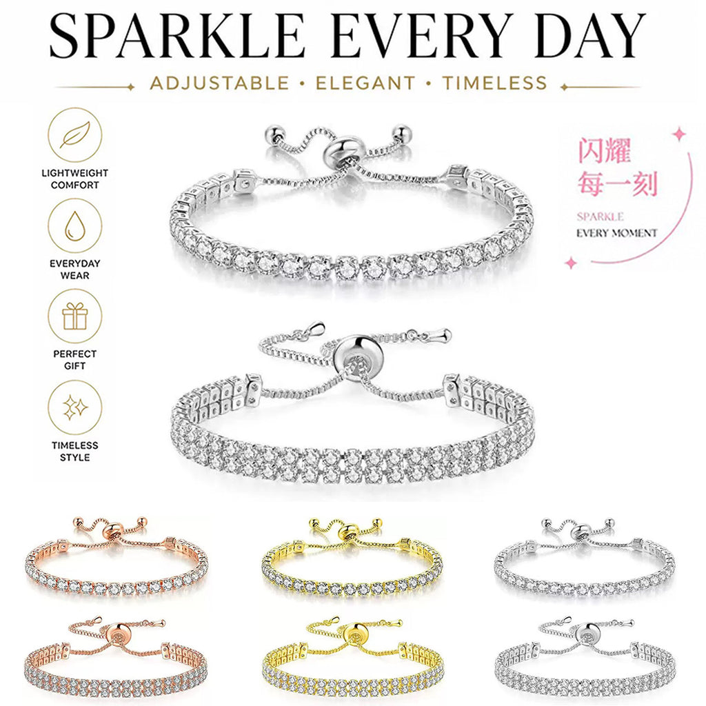 Women's Electroplated Copper Tennis Bracelet with White Zircon Pull Clasp teemdrop
