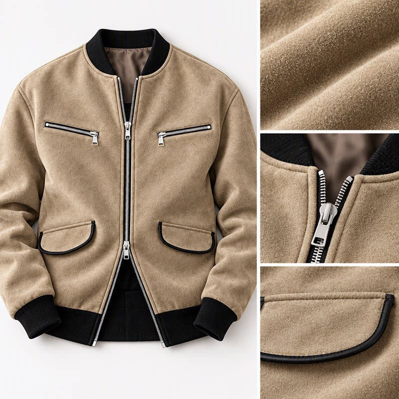 Men's Stand Collar Zipper Jacket Solid Color Casual Long Sleeve Outerwear teemdrop