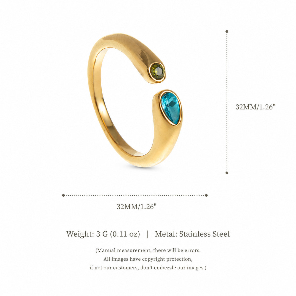 Plated Titanium Steel Adjustable Birthstone Ring Unisex Geometric Retro Jewelry teemdrop