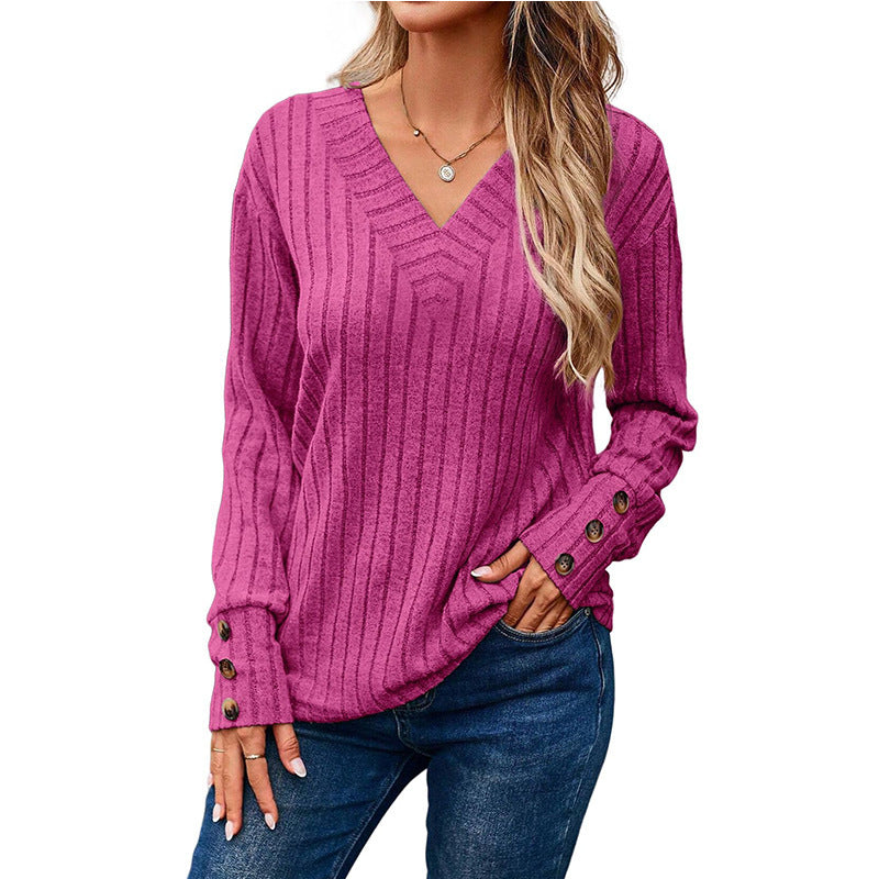 Women's long sleeve V-neck shirt teemdrop