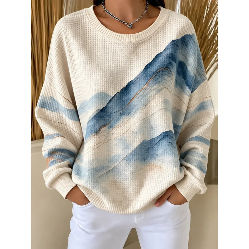 Plaid patterned round-neck long-sleeved casual hoodie teemdrop