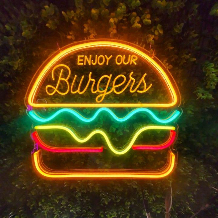 LED Neon Light Hamburger Fries Sushi Shape Sign for Home Bar Decoration