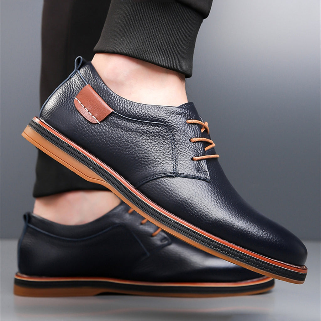 Hand-Stitched Genuine Leather Business Casual Men's Shoes with Soft Rubber Sole teemdrop