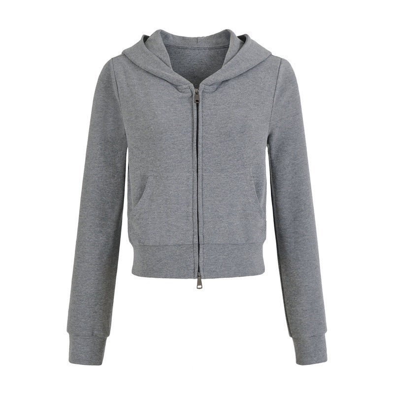 Casual Sports Suit  Hooded Zipper Slim Short Sweatshirt Jacket