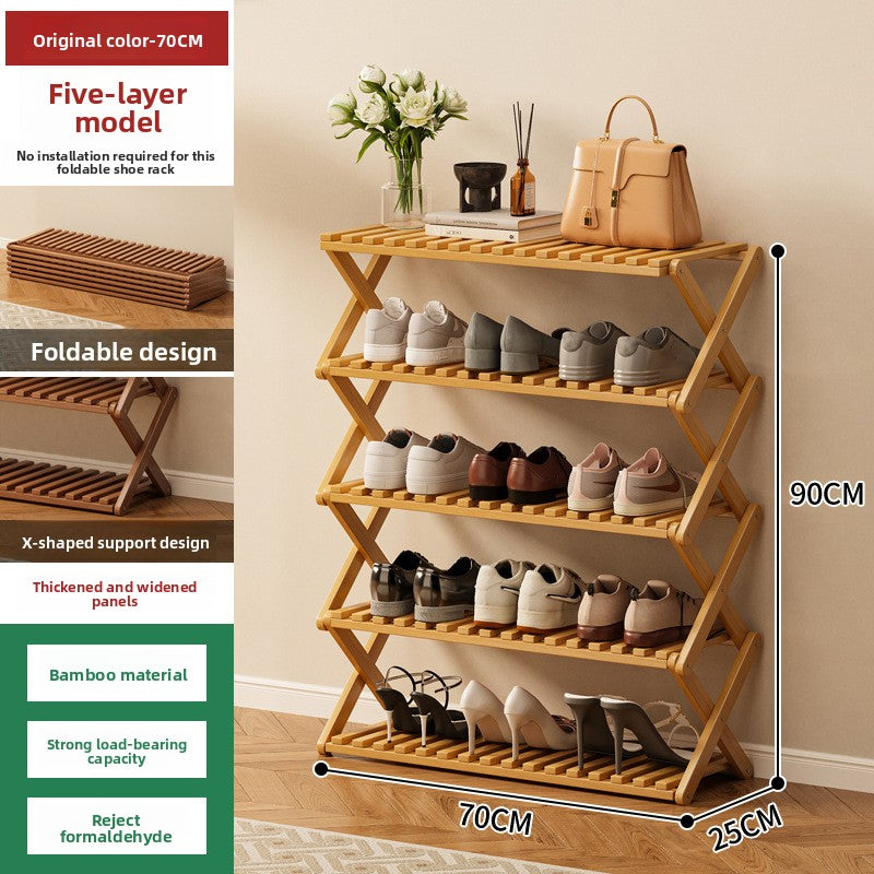 Foldable Bamboo Shoe Rack Freestanding No Assembly Multi-Tier Storage Organizer teemdrop