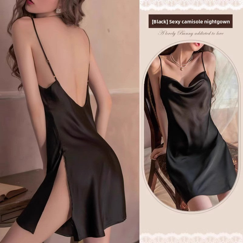 Women's Ice Silk Satin Slit Cami Nightgown Sleeveless Loungewear teemdrop