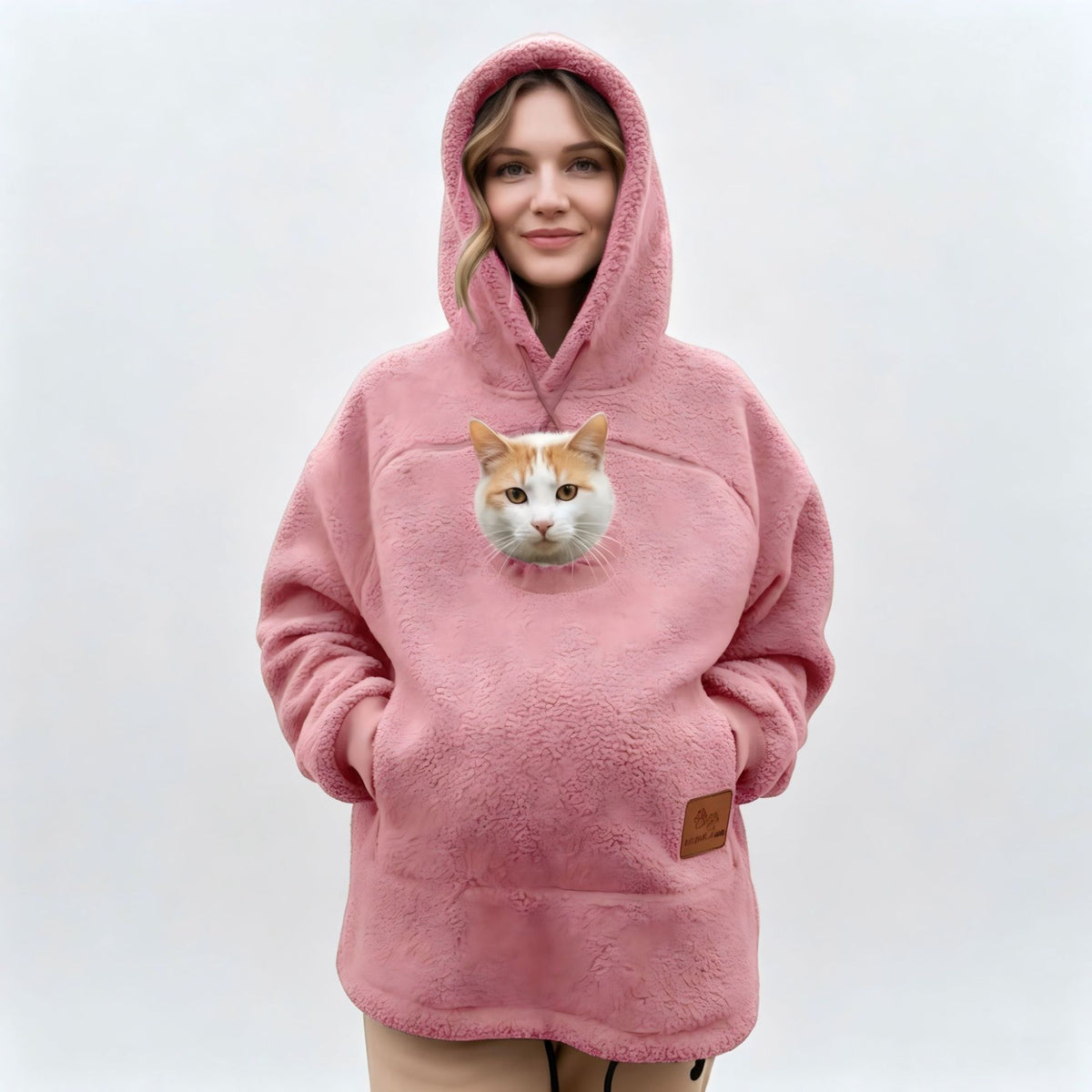 Unisex Lamb Wool Hooded Pullover Sweatshirt Loose Casual Warm