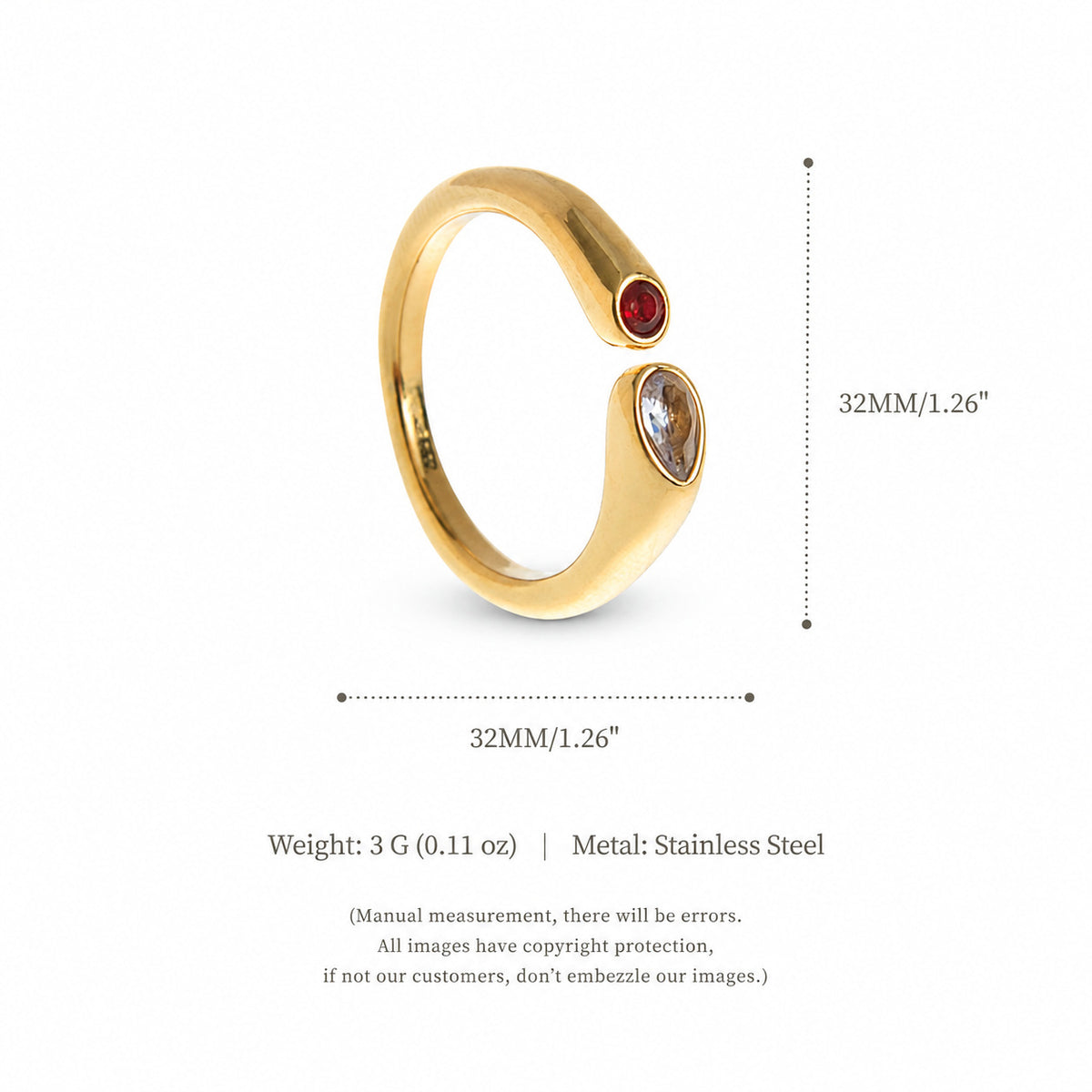 Plated Titanium Steel Adjustable Birthstone Ring Unisex Geometric Retro Jewelry teemdrop