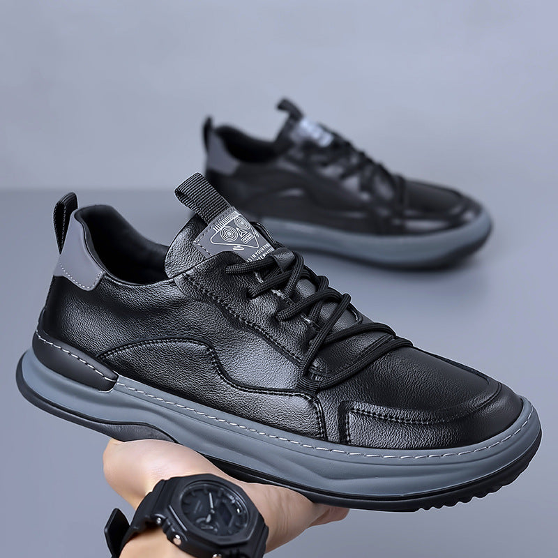 Men's Casual Genuine Cowhide Breathable Lace-Up Flat Board Shoes teemdrop