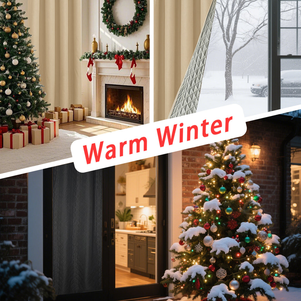 Full Blackout Thickened Thermal Insulated Quilted Curtain teemdrop