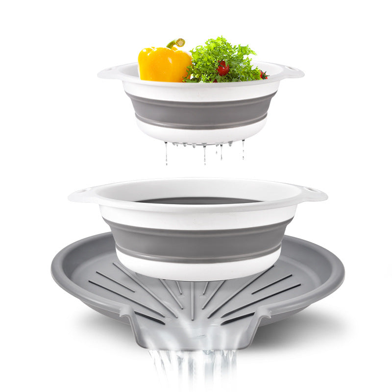 Silicone Collapsible Kitchen Washbasin with Adjustable Base, Dual-Handle Fruit and Vegetable Draining Basket