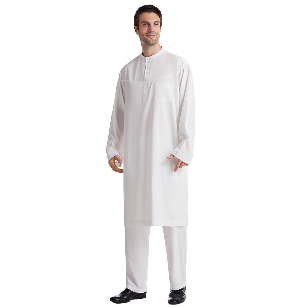 Button-down round-neck long shirt set teemdrop