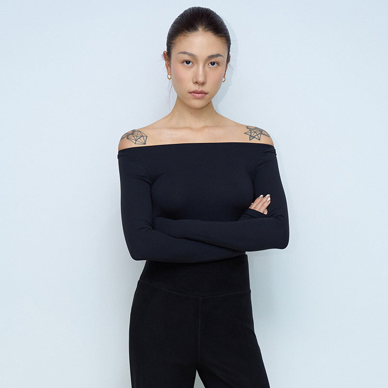 Women's Cotton Jersey Off-Shoulder Long Sleeve Top teemdrop