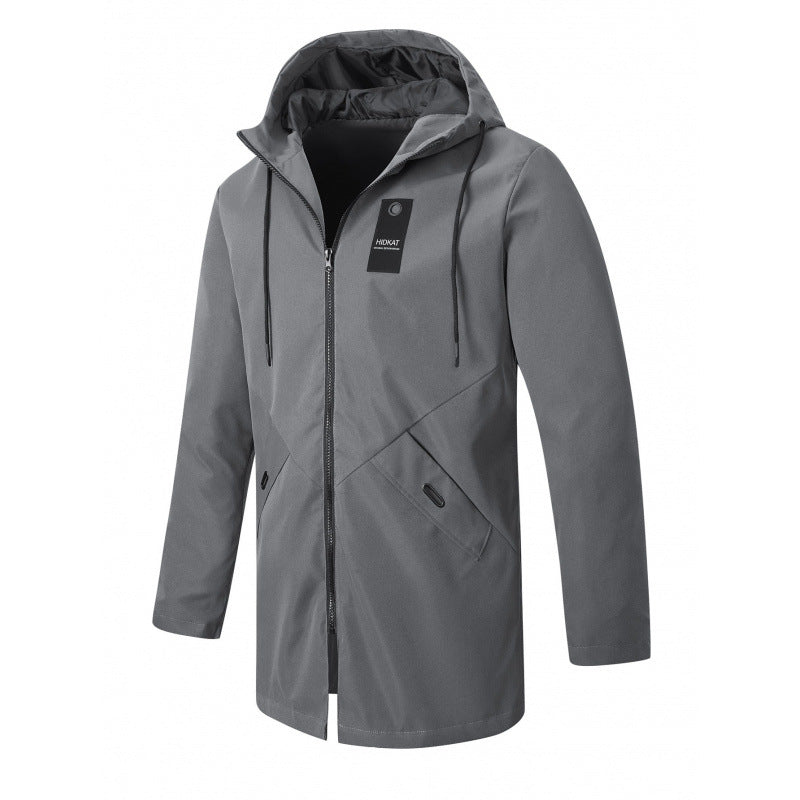 Men's Slim-Fit Mid-Length Windbreaker with Hood