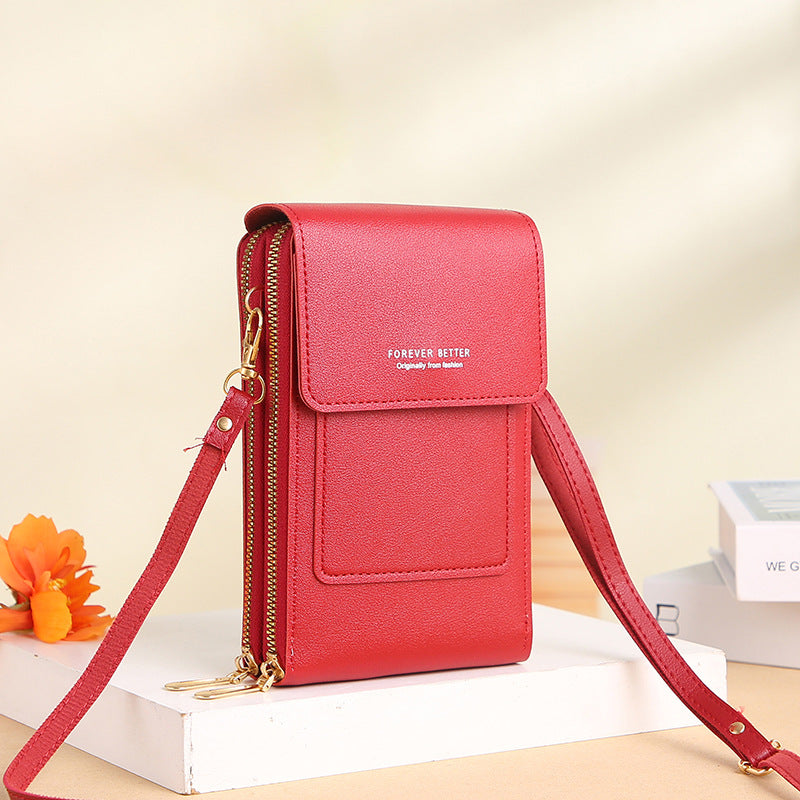 Women's Touch Screen PU Leather Phone Pouch Crossbody Bag with Card Slots