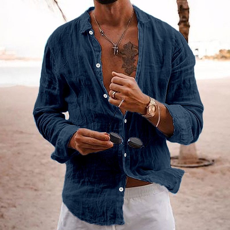 Cotton-linen long-sleeve shirt teemdrop