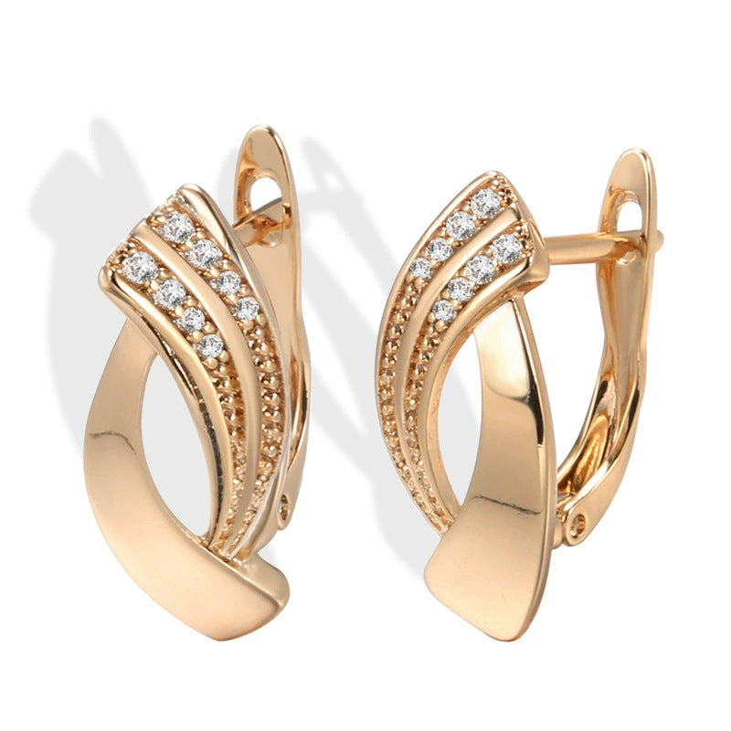 Minimalist Geometric Hollow Copper Zircon Earrings Gold teemdrop