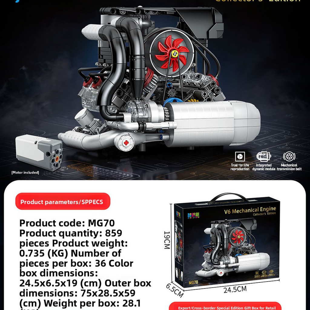 V8 Engine Model Mechanical Electric Building Toy
