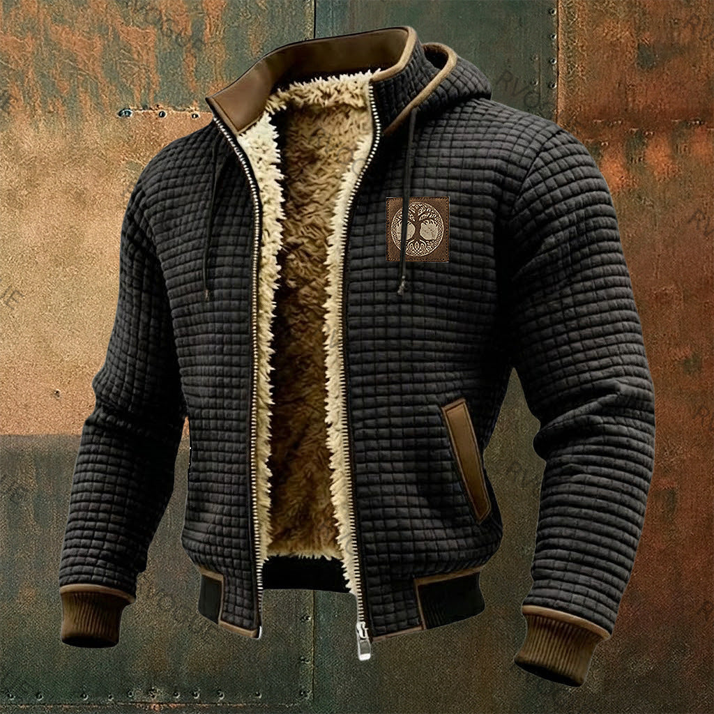 Men's Fleece-Lined Hooded Jacket Winter Thickened Warm Digital Print Zipper Coat teemdrop