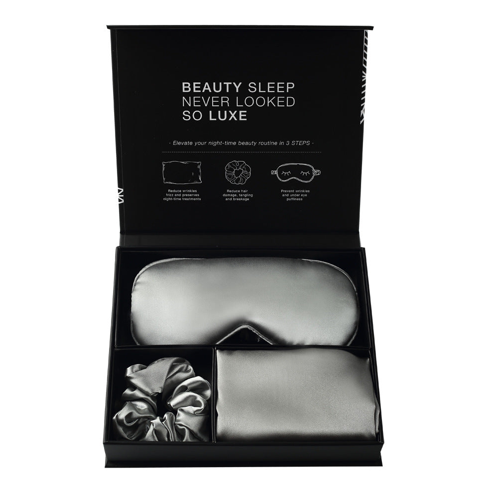 Satin 3-Piece Sleep Set Eye Mask Hair Tie Pillowcase Magnetic Gift Box