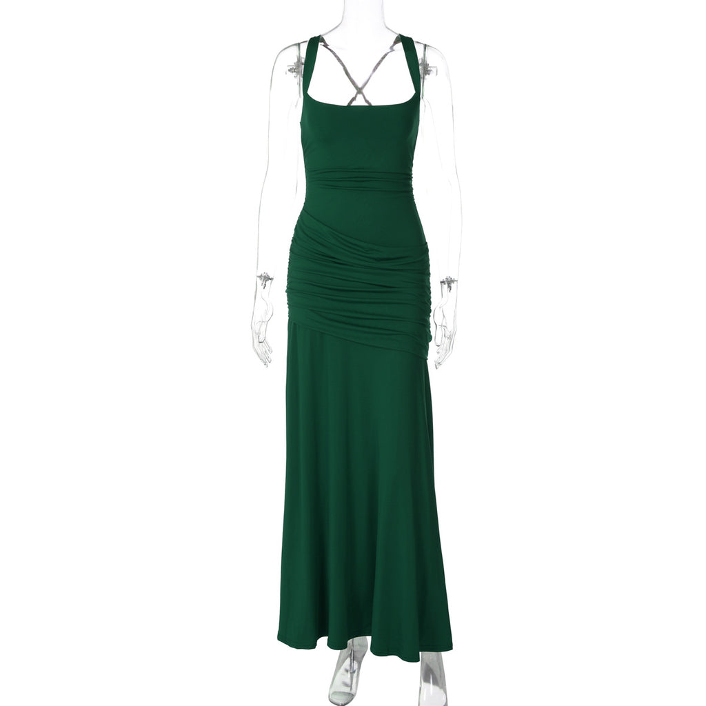 Women's Sleeveless Solid Color Bodycon Maxi Dress with Back Tie teemdrop
